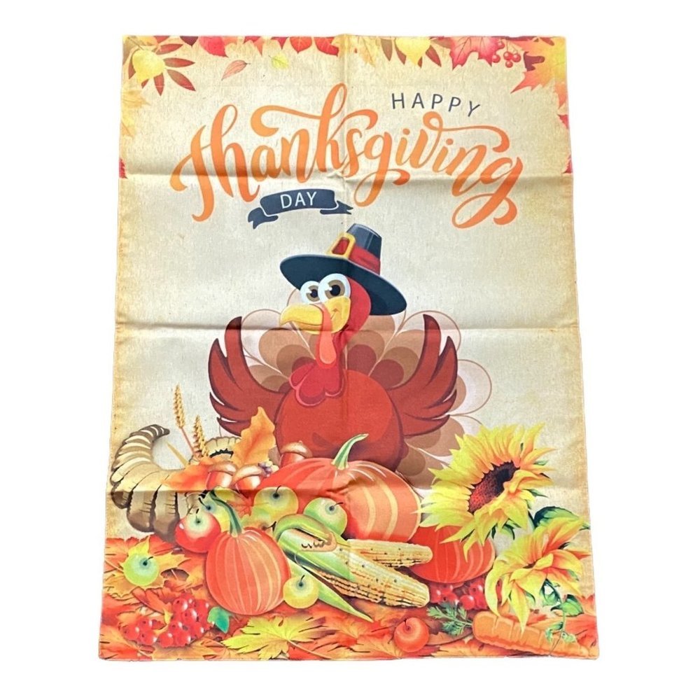 Thanksgiving Day Flag NEW NIB 28"x40" Turkey Pumpkin Fall Outdoor Double Sided